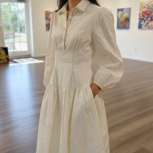 Never A Wallflower Rainfex Long Dress Ivory Contrast Stitch XS NWT